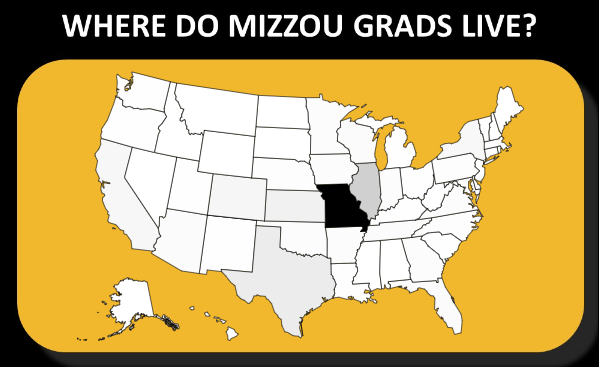 Map of US with shaded states with most grads